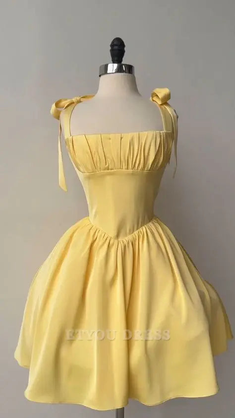 A Line Straps Yellow formal dresses Homecoming Dresses Bridesmaid Dresses evening gown Prom Dress
